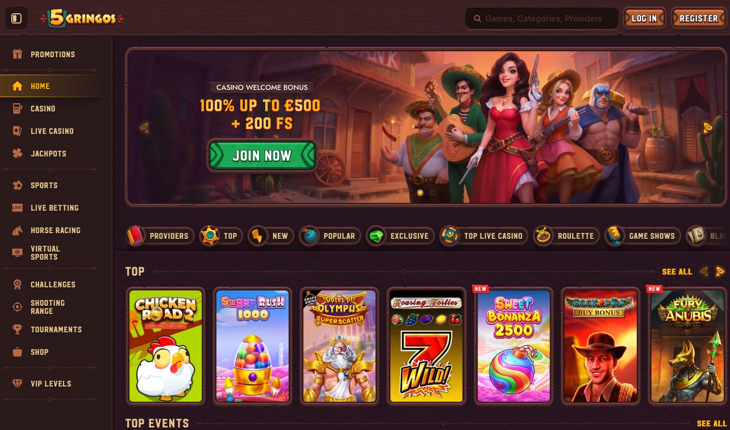 5Gringos Casino Homepage