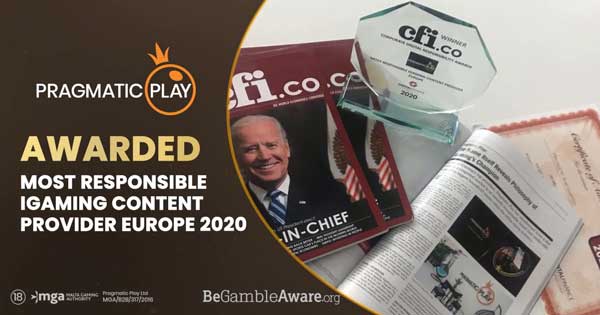 Pragmatic Play awarded the Most Responsible iGaming Conent Provider in Europe by CFI.CO
