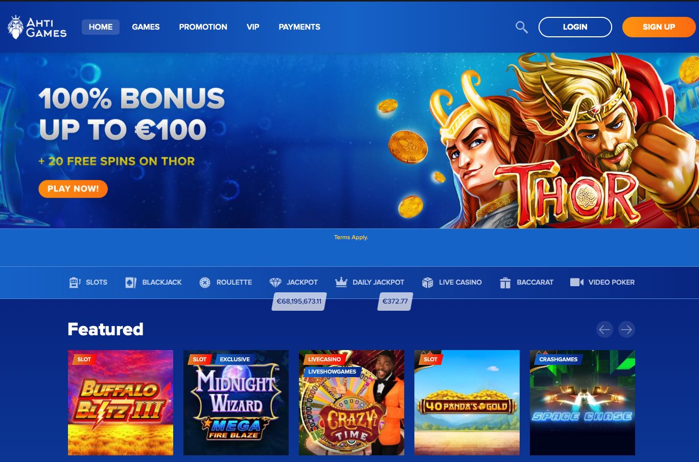 Ahti Games Casino Homepage