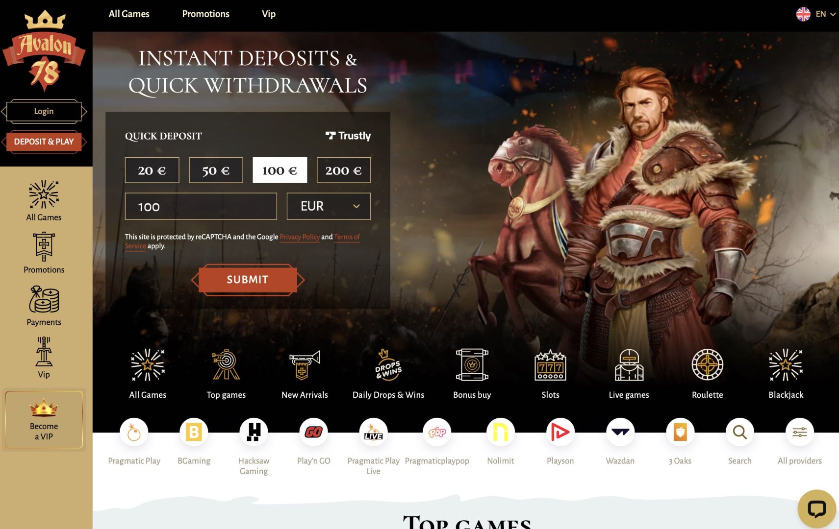Avalon78 Casino Homepage