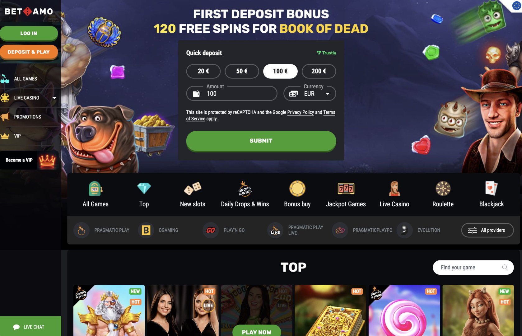 Betamo Casino Homepage
