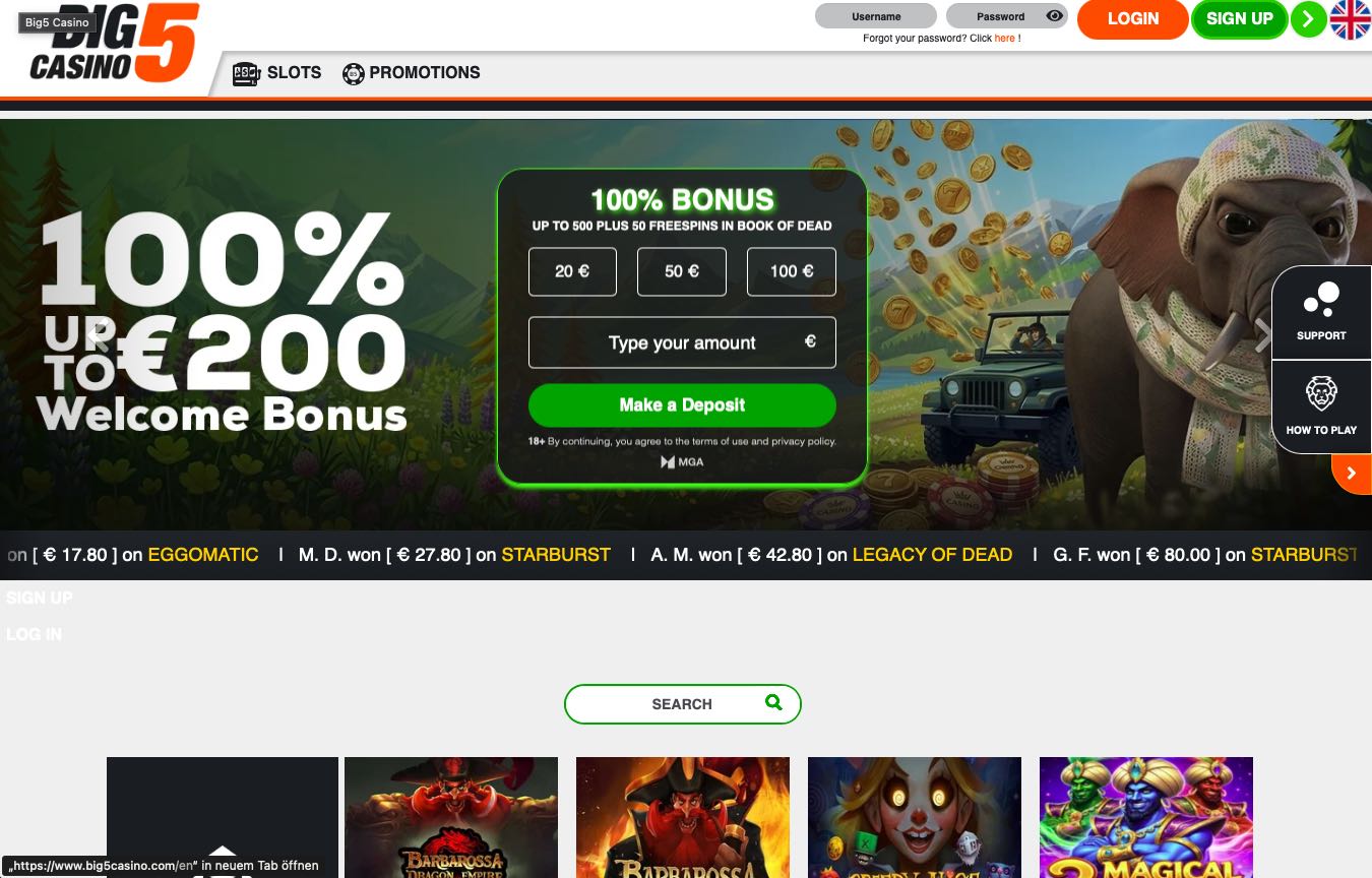 Big5 Casino homepage