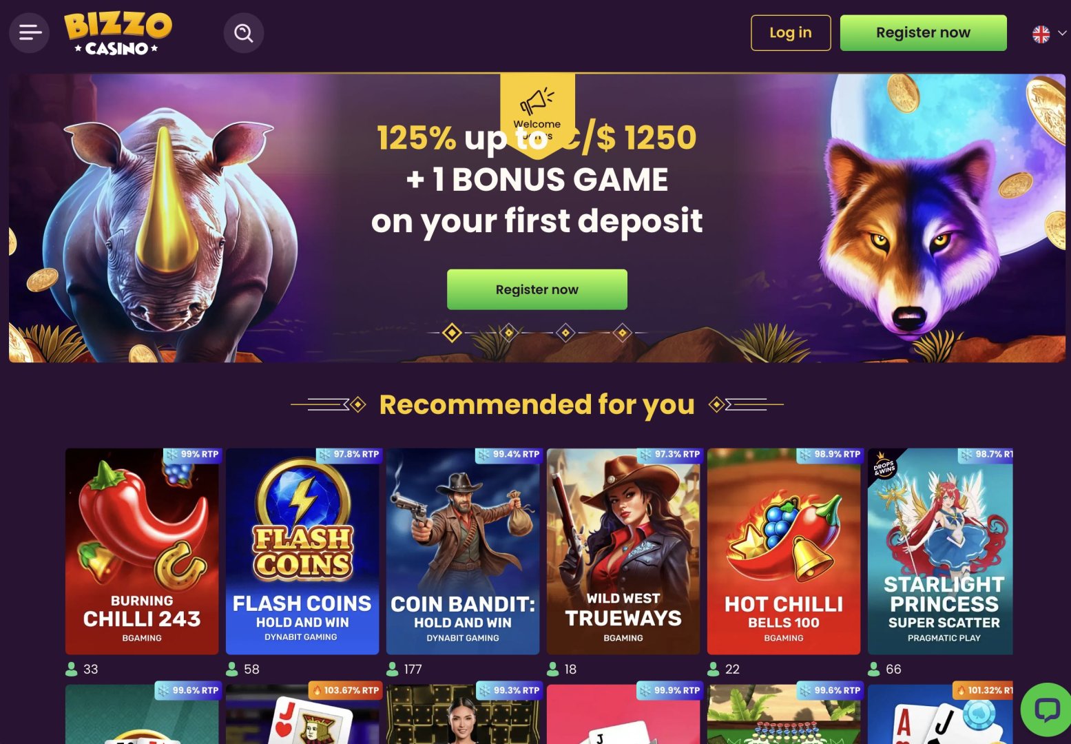 Bizzo Casino Homepage
