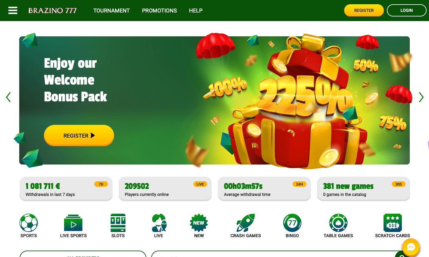Brazzino777 Casino homepage