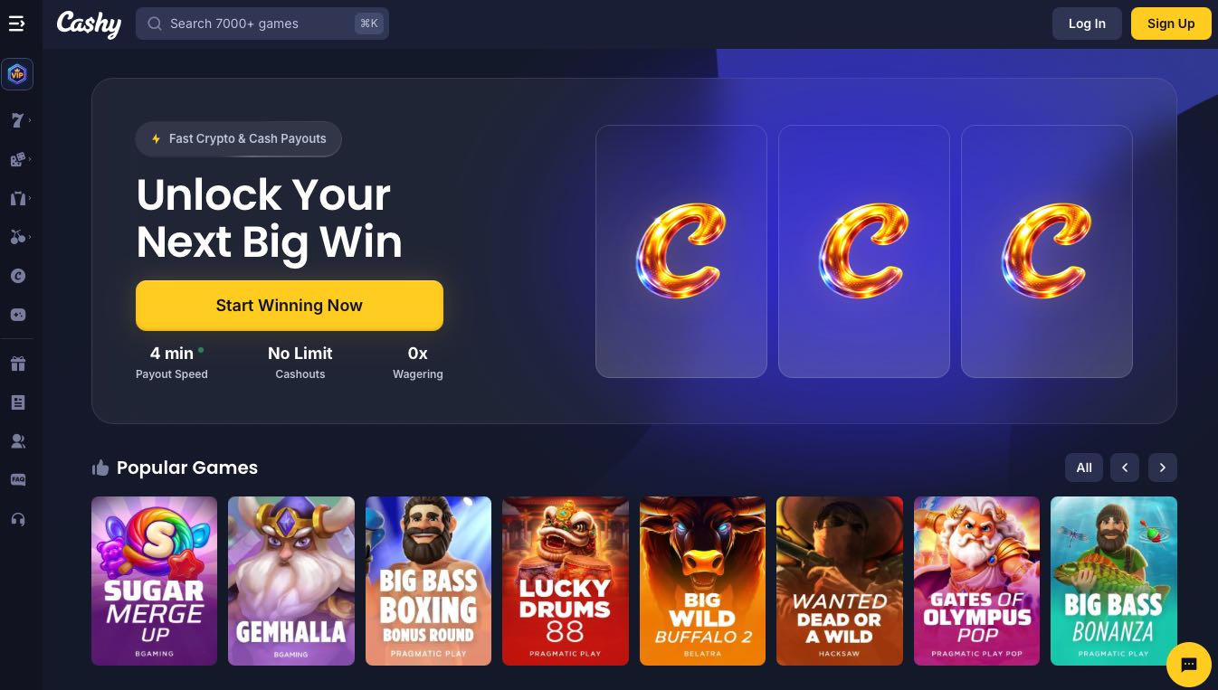 Cashy Casino homepage