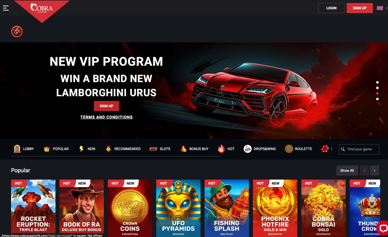 Cobra Casino Homepage