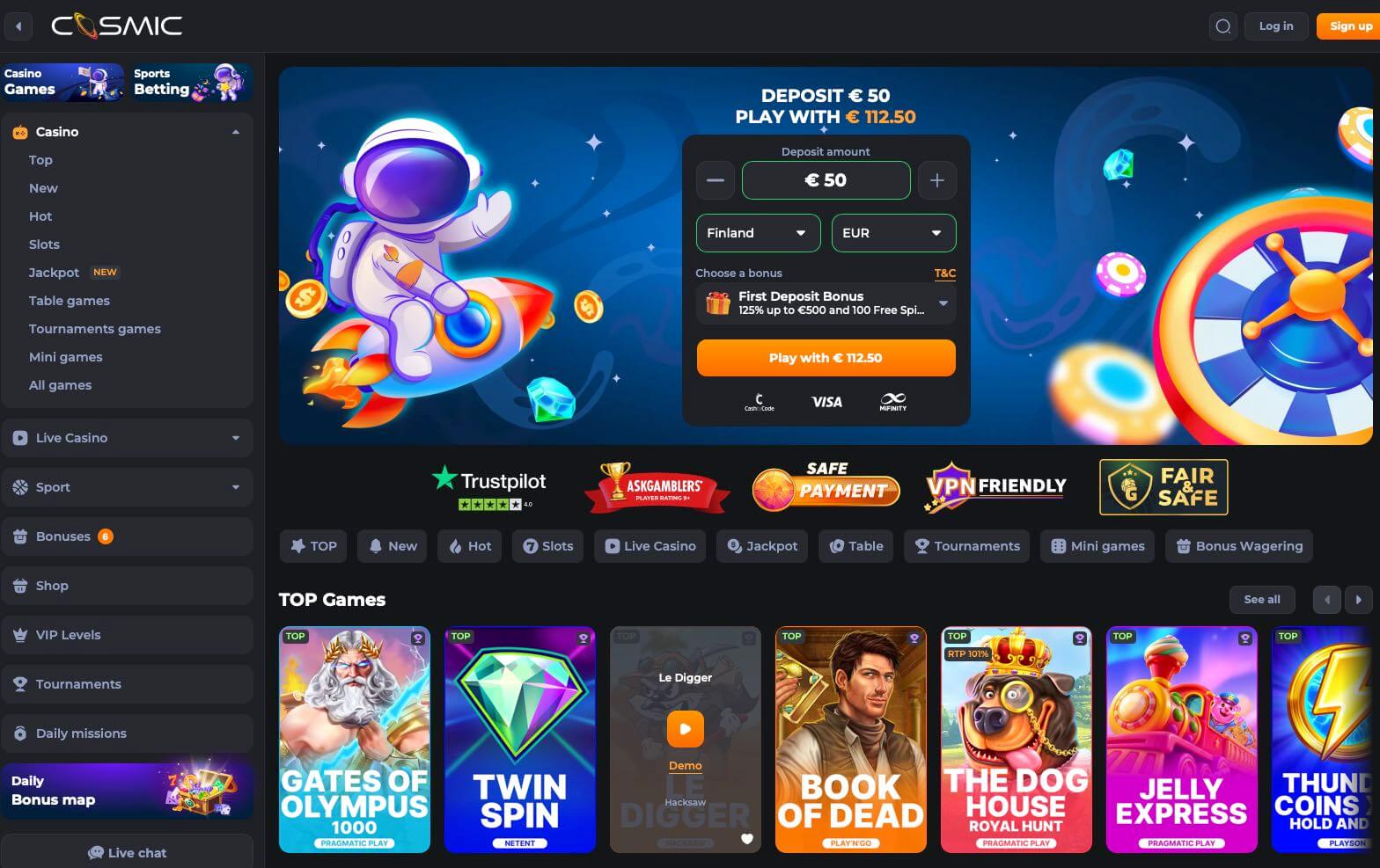CosmicSlot Casino homepage