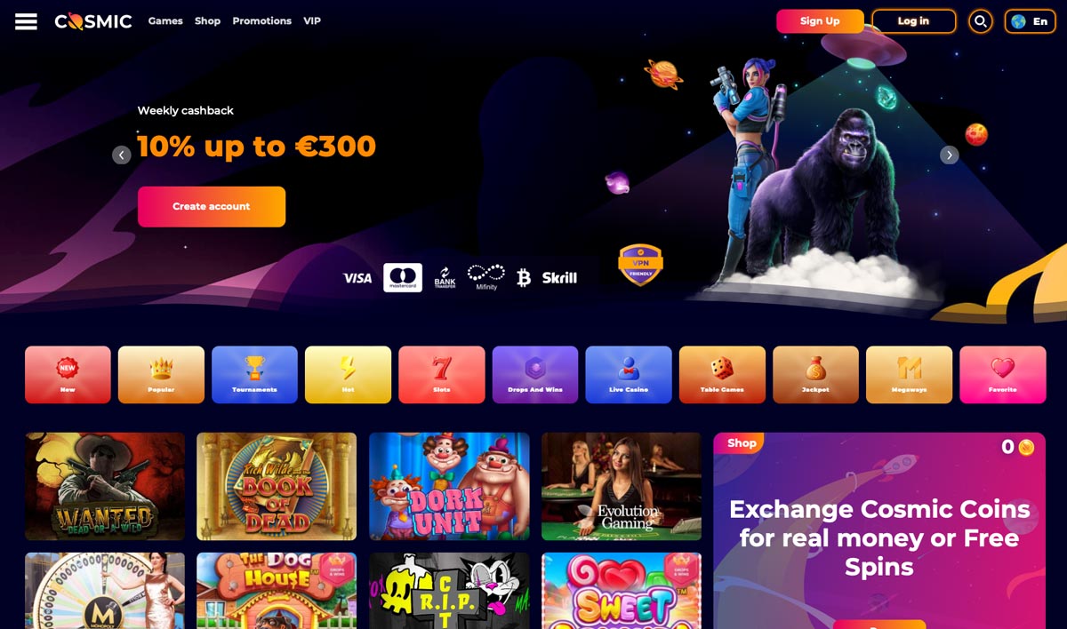 CosmicSlot Casino website