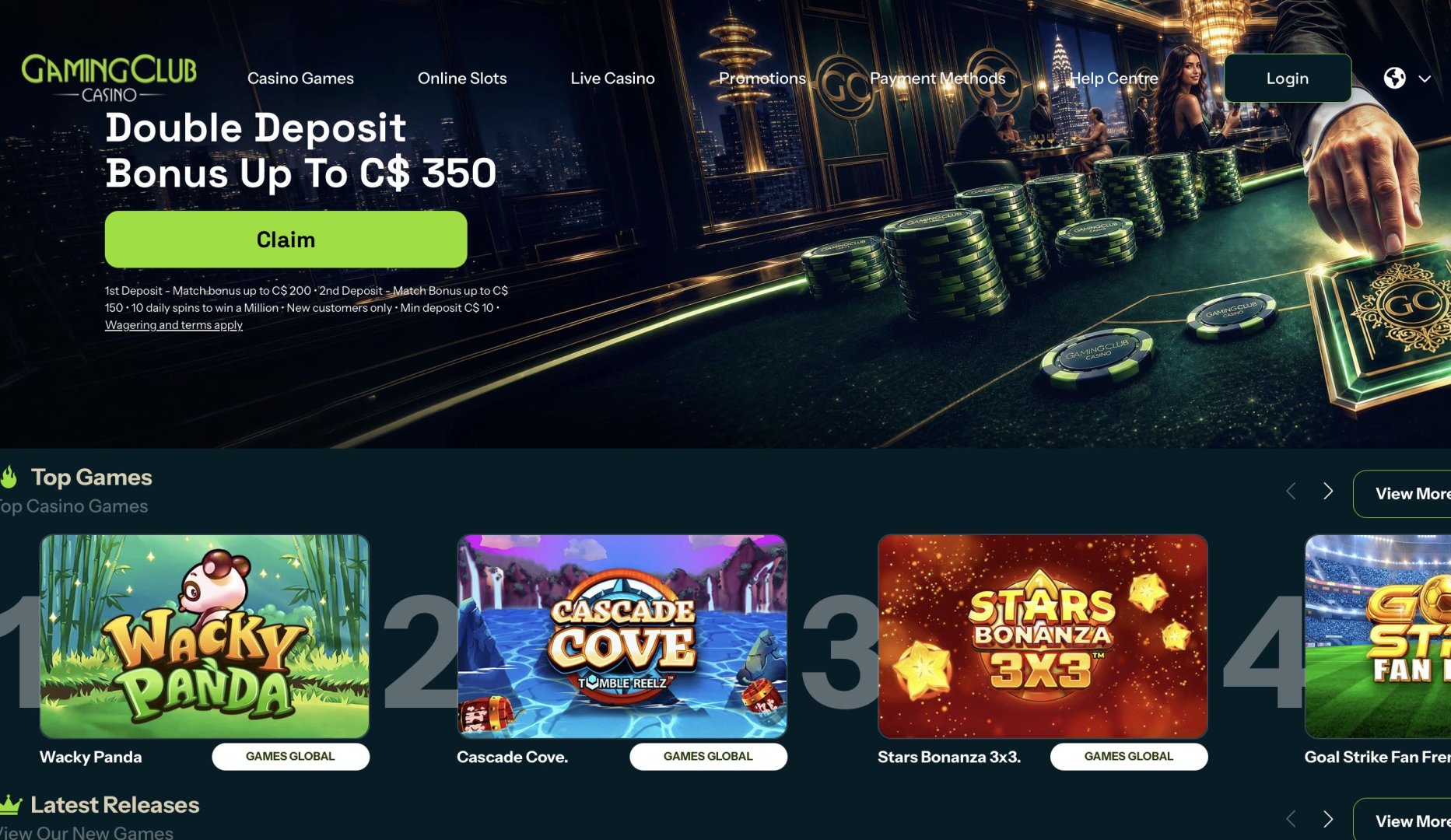 Gaming Club Casino homepage