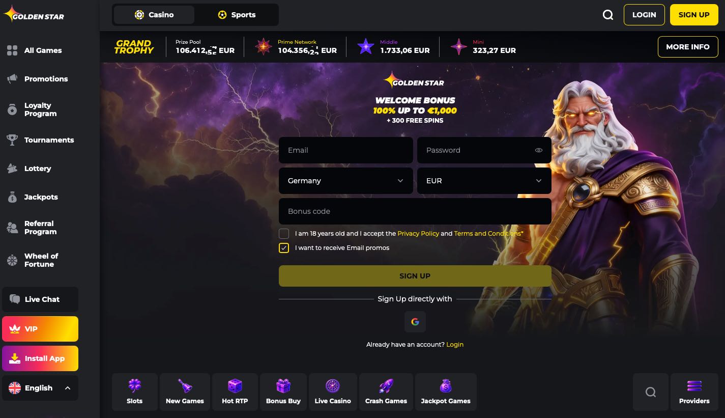 Golden Star Casino Homepage