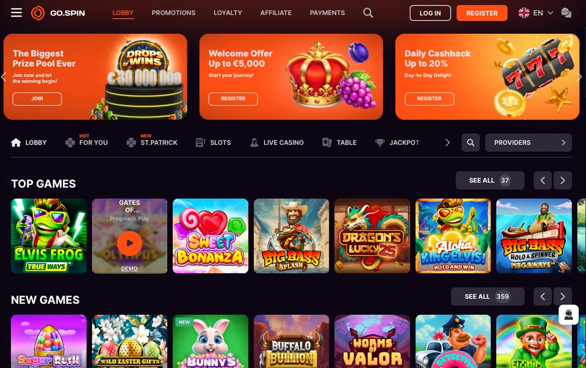 GoSpin Casino website