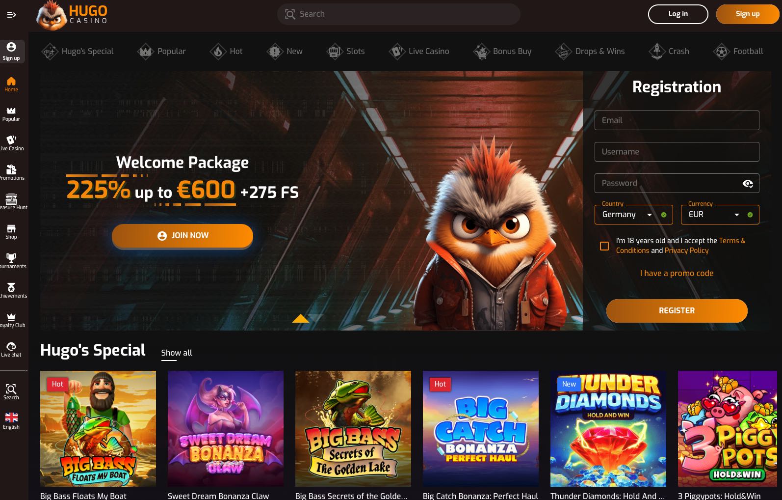 Hugo Casino Homepage