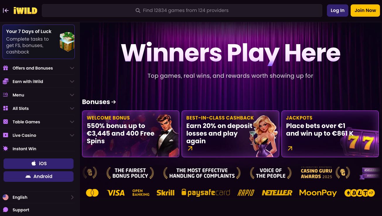 iWild Casino Homepage
