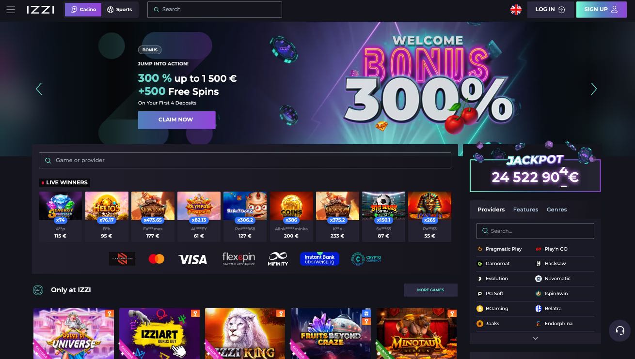 Izzi Casino homepage