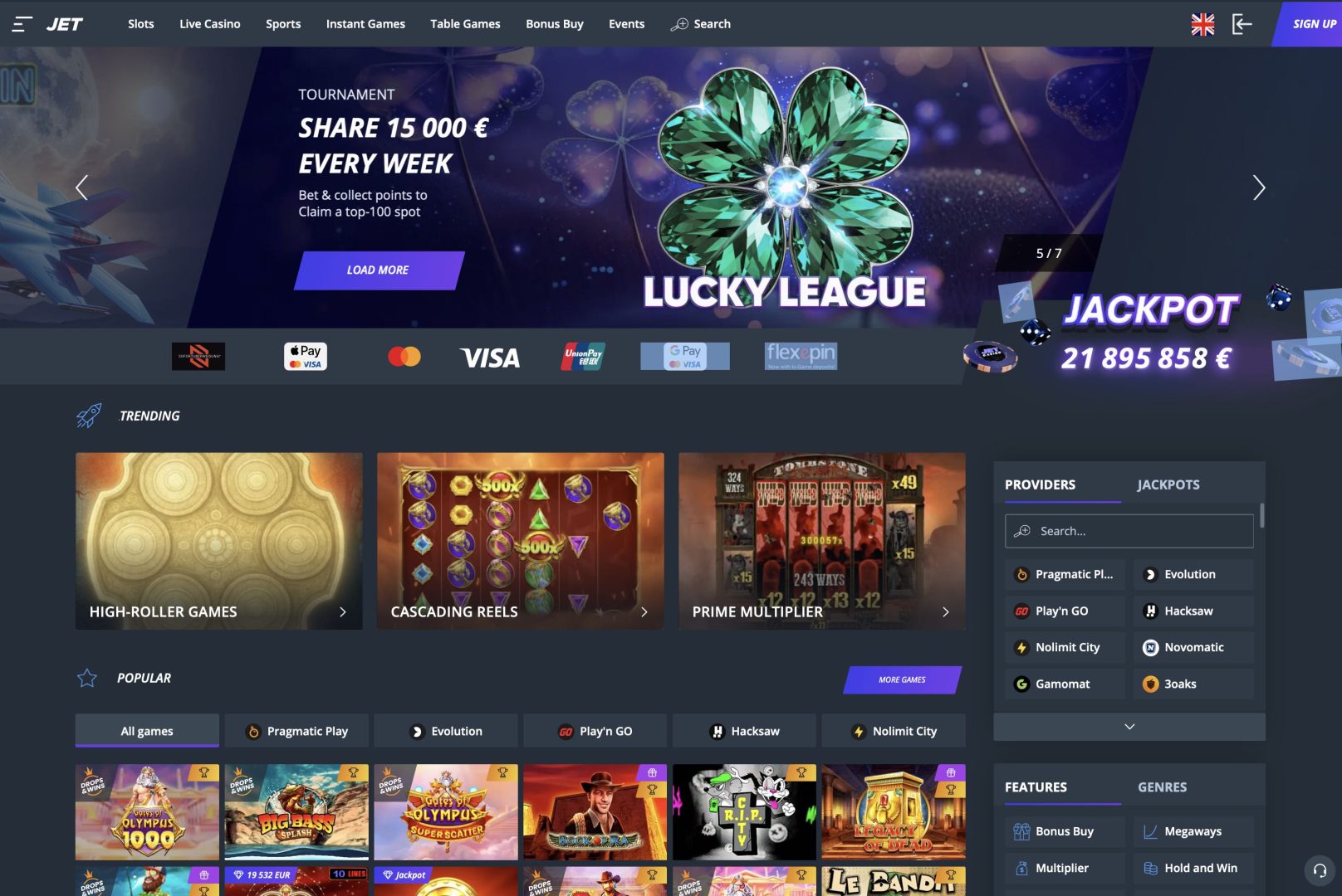 Jet Casino Homepage