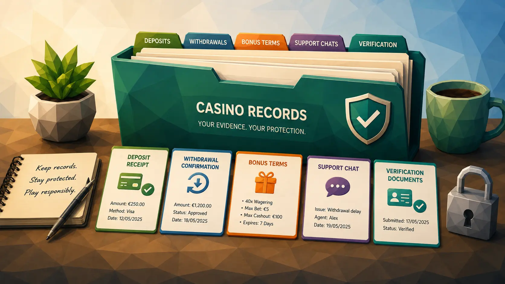 Why Casino Players Should Keep Records: Deposits, Withdrawals, Bonuses and Complaints