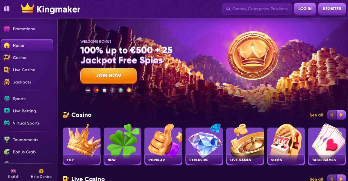 Kingmaker Casino website