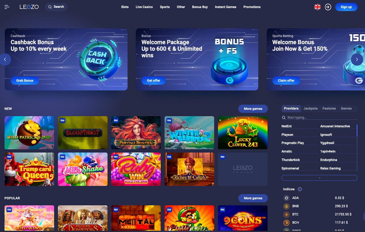 Legzo Casino Website