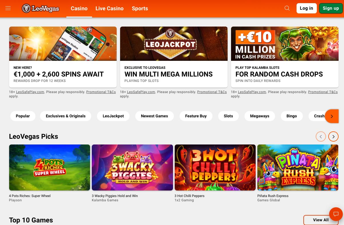 Leovegas Casino homepage
