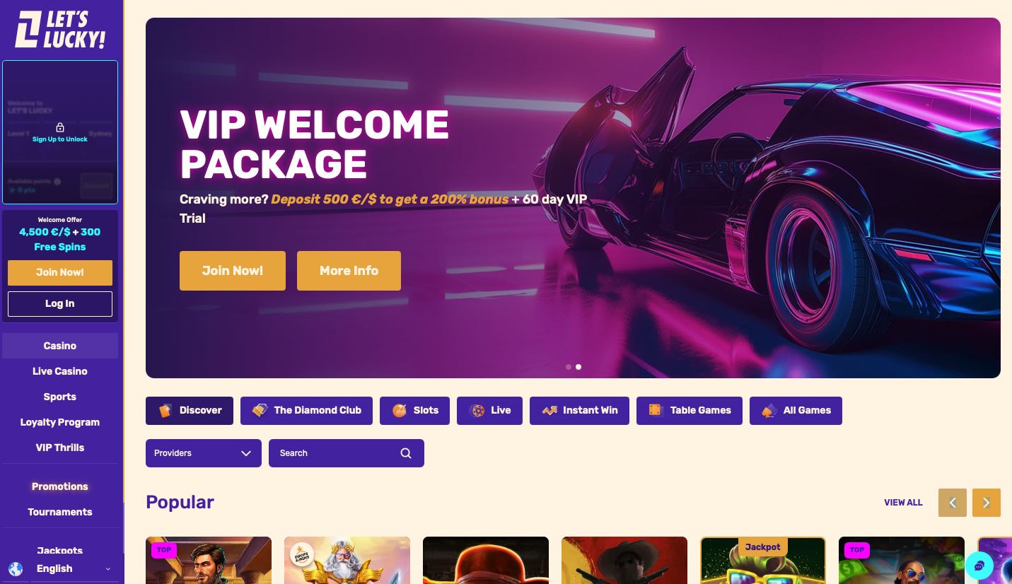 Let's lucky Casino Website