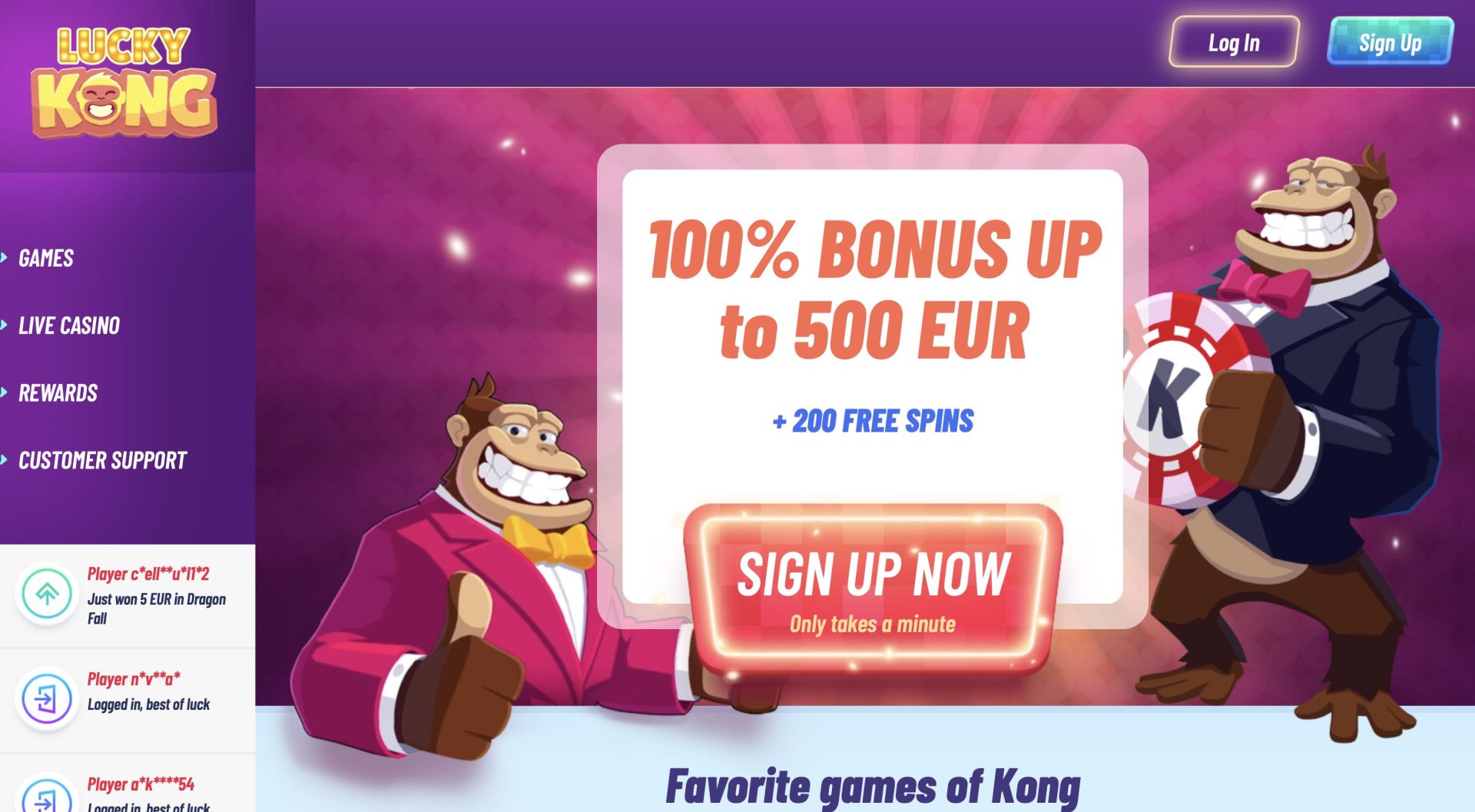 Lucky Kong Casino Homepage