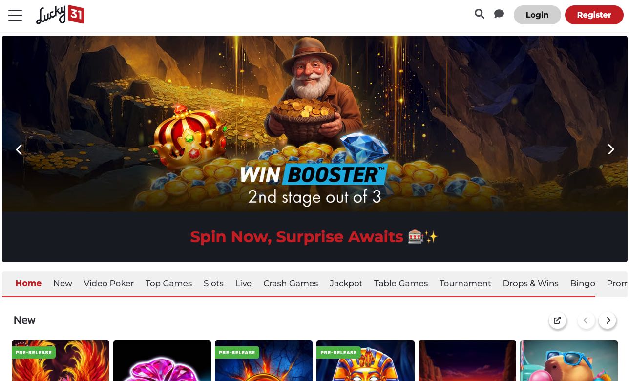 Lucky 31 Casino Homepage