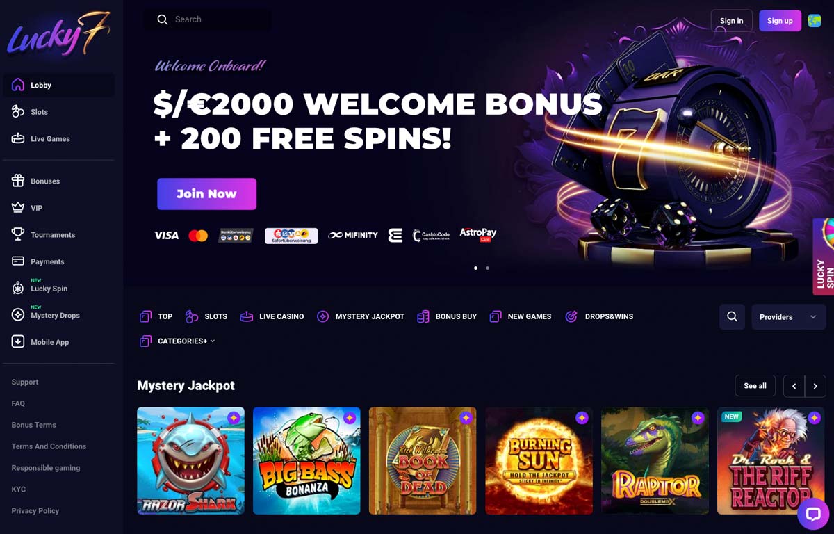 Lucky7even Casino Website