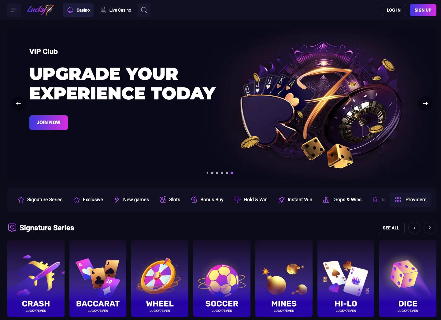 Lucky7even Casino homepage