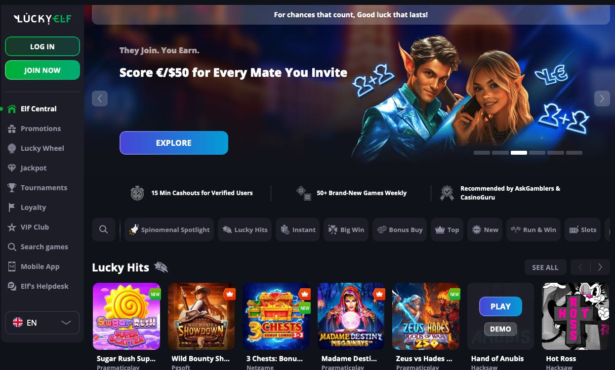 Lucky Elf Casino Homepage