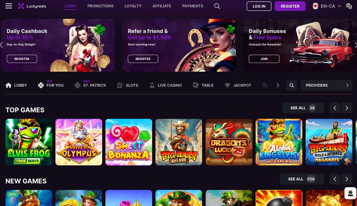 LuckyReels Casino website