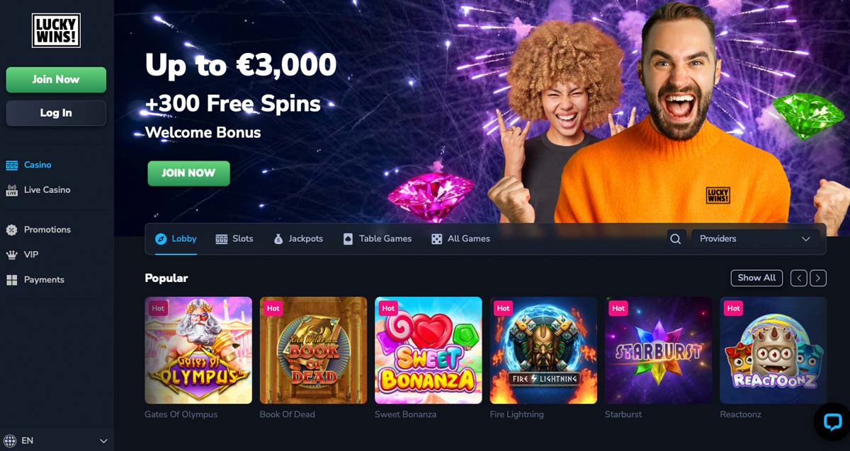 LuckyWins Casino website