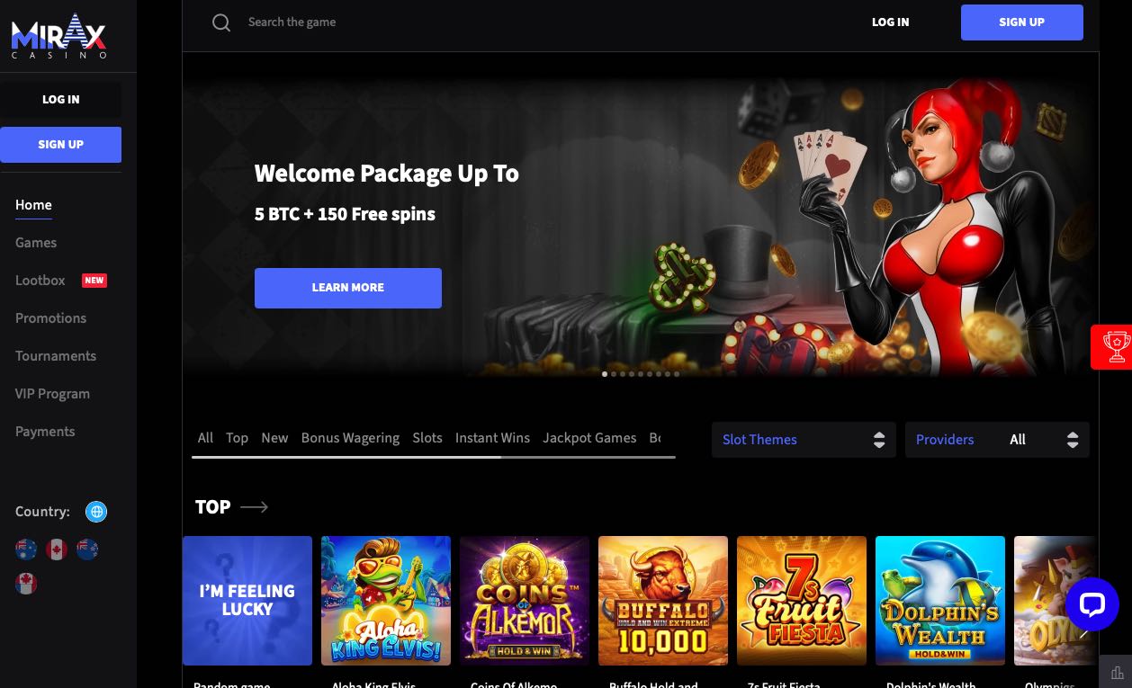 Mirax Casino Homepage