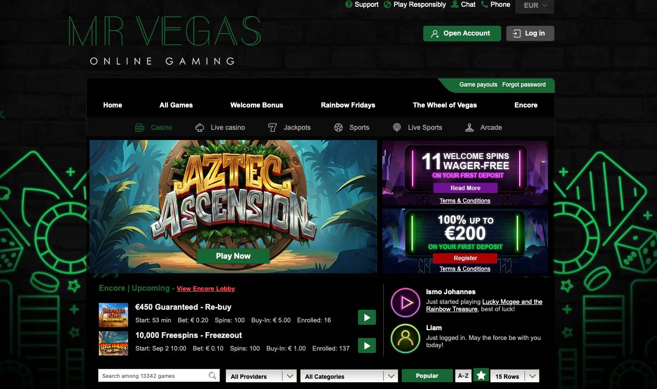 Mr Vegas Casino Homepage