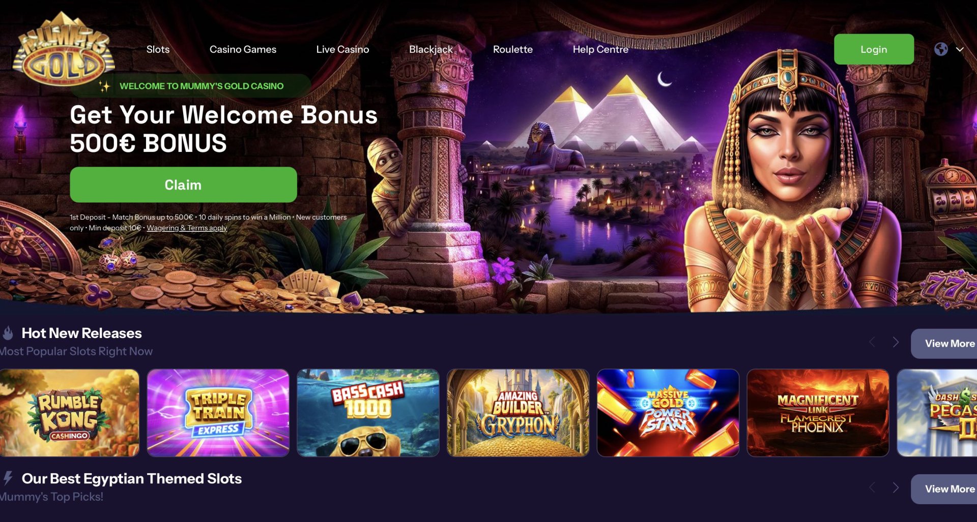 Mummys Gold Casino homepage