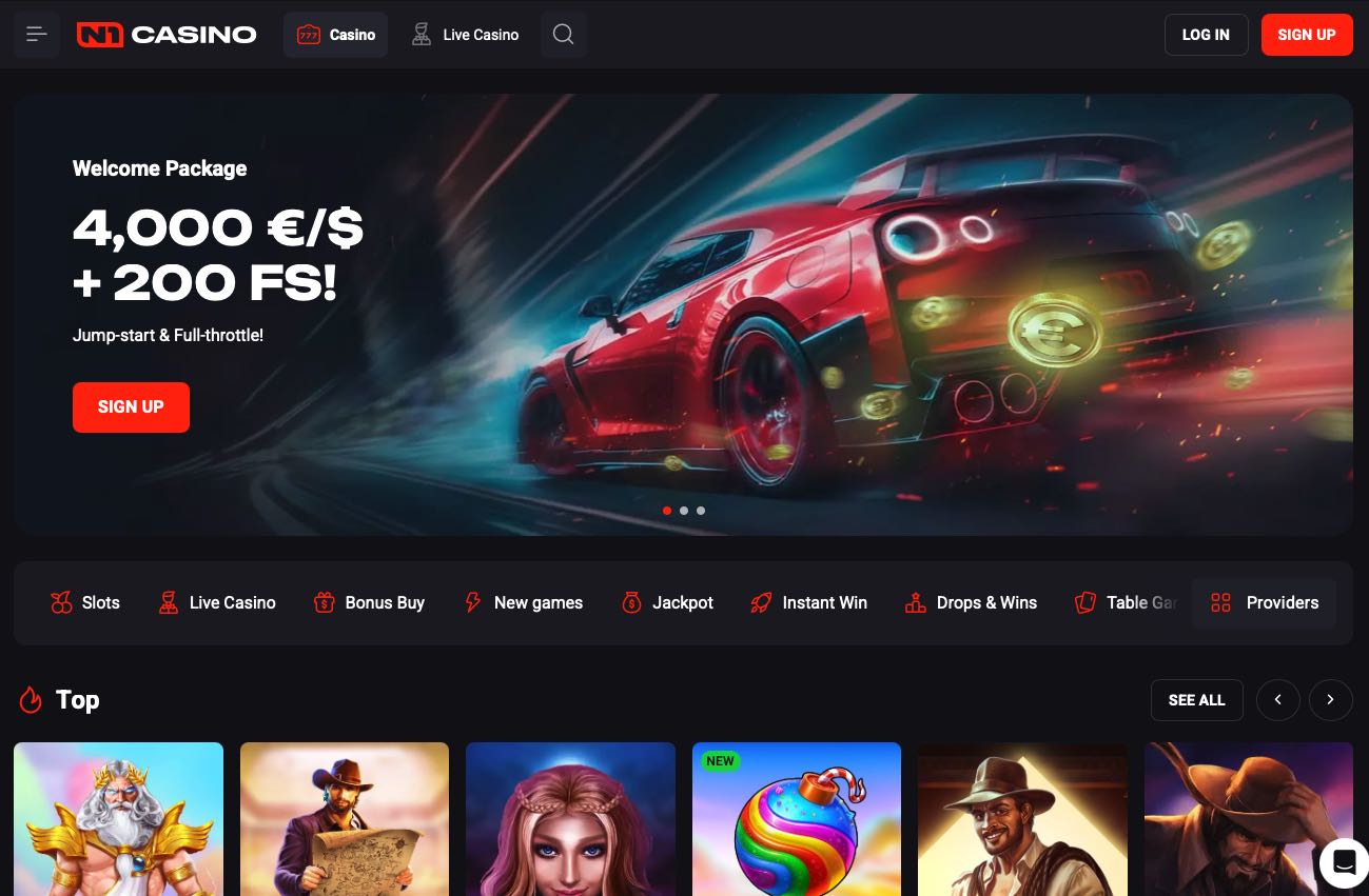 N1 Casino Homepage