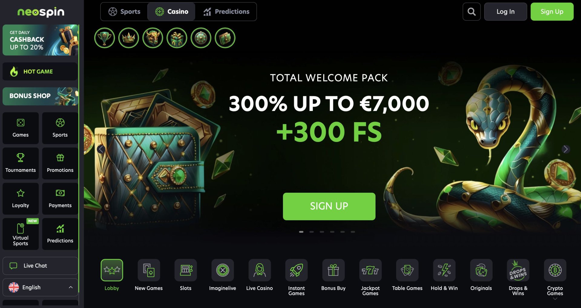 NeoSpin Casino homepage