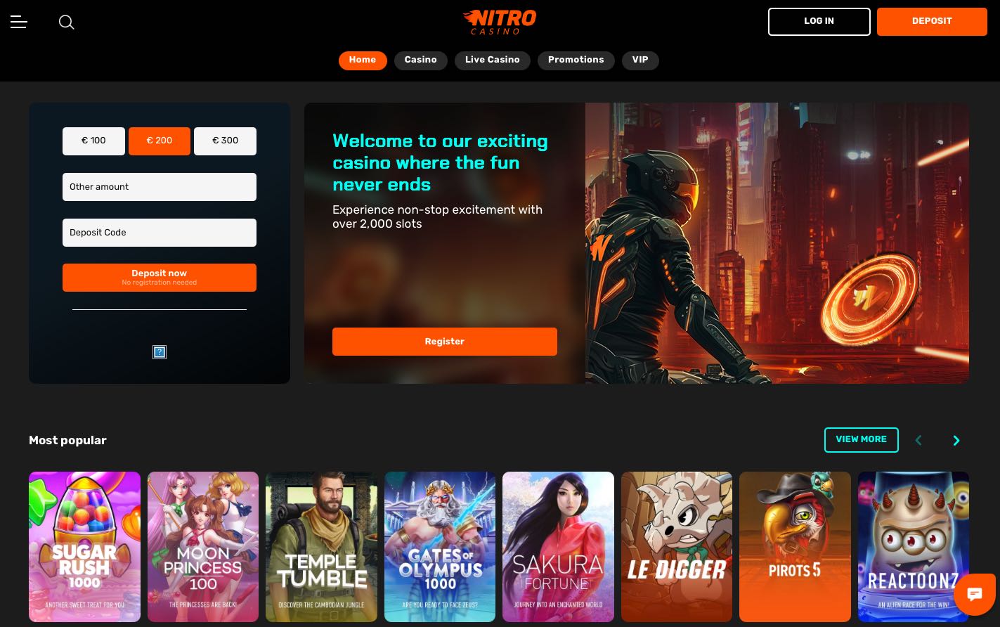 Nitro Casino Homepage