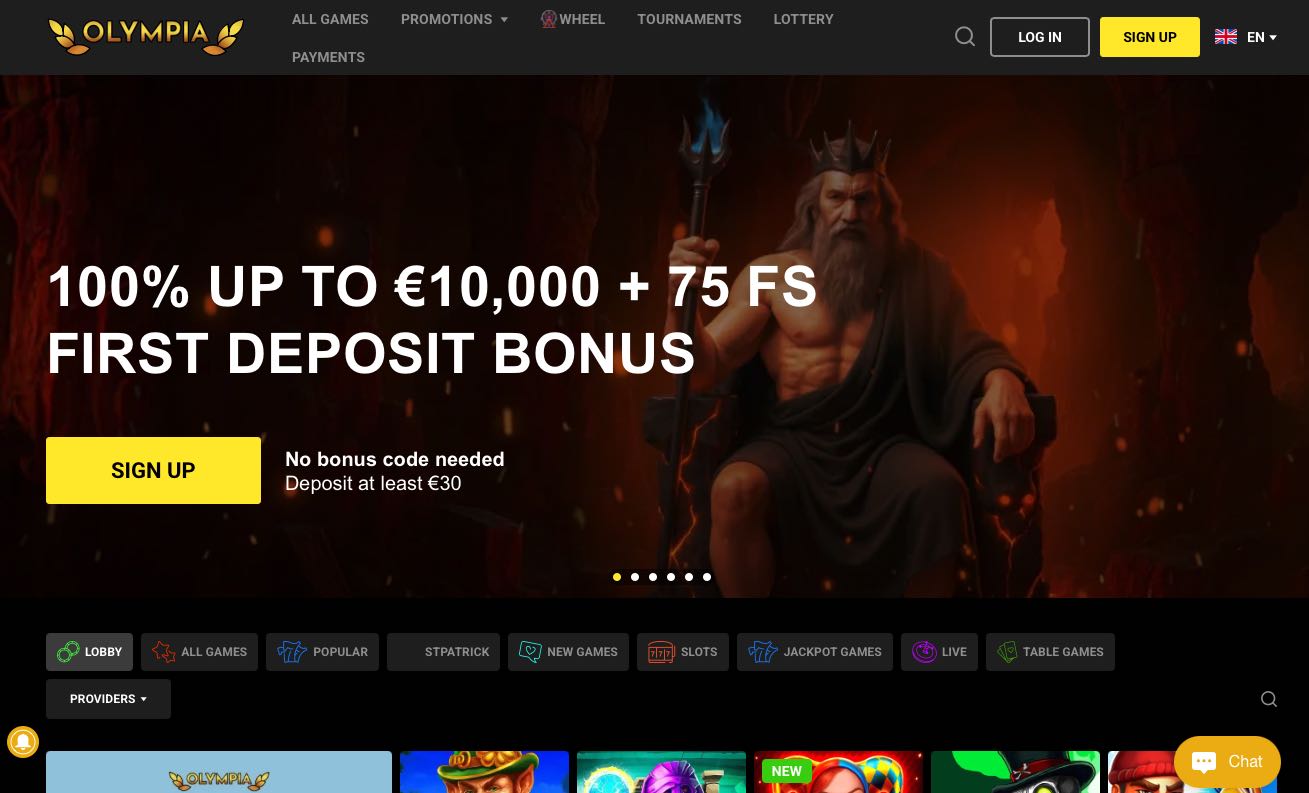 Olympia Casino homepage