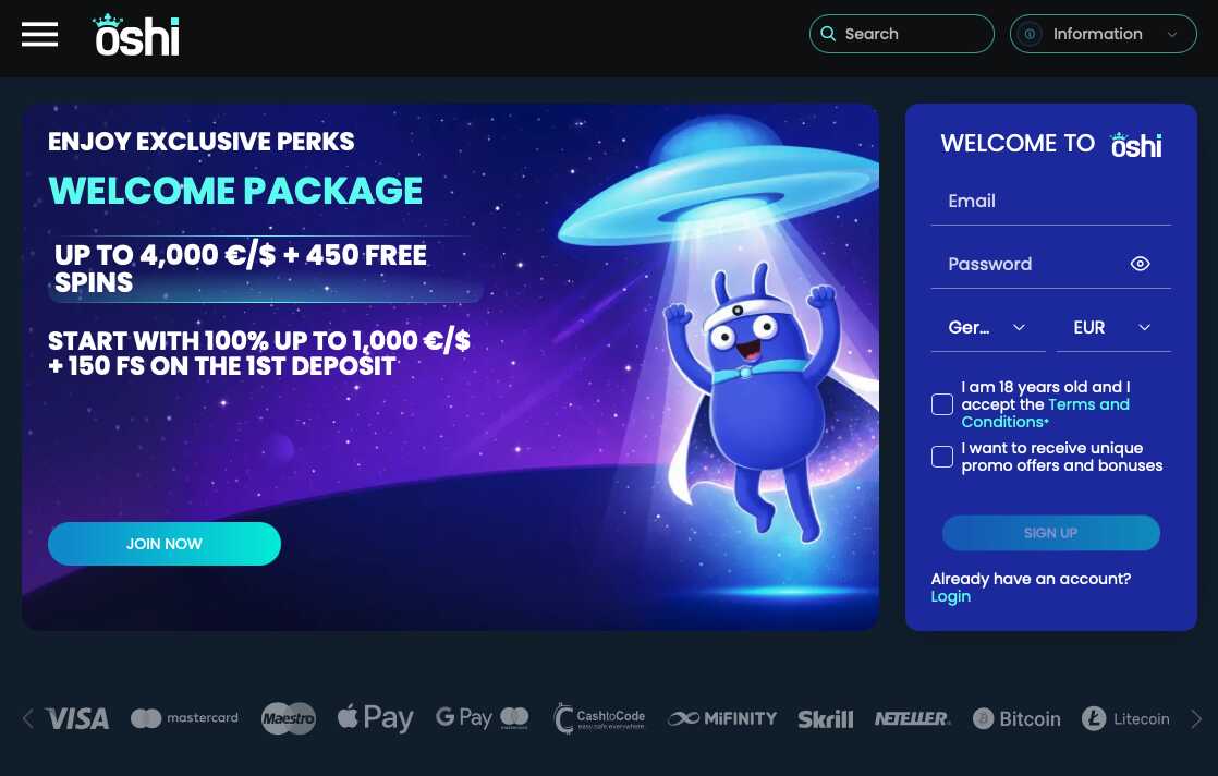 Oshi Casino Homepage