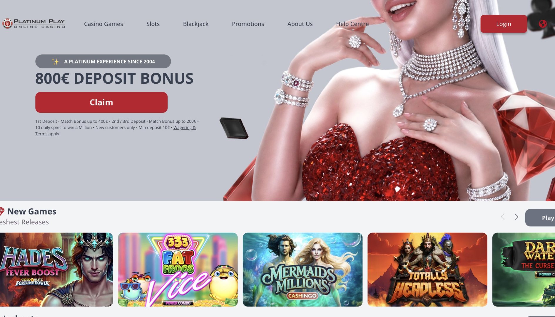 Platinum Casino homepage