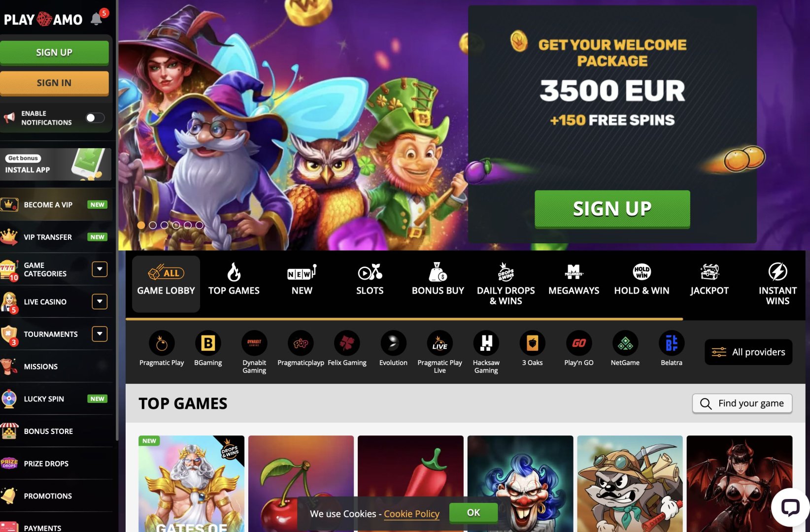 Playamo Casino Homepage