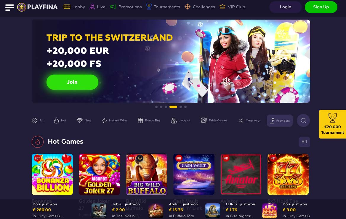 Playfina Casino website