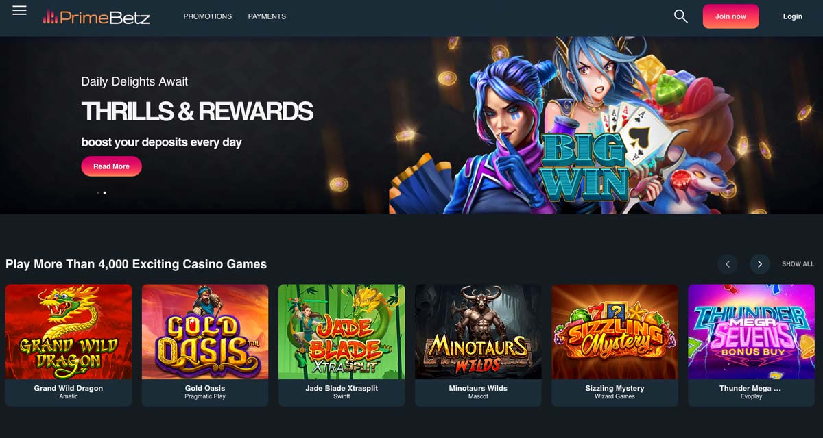 PrimeBetz Casino website