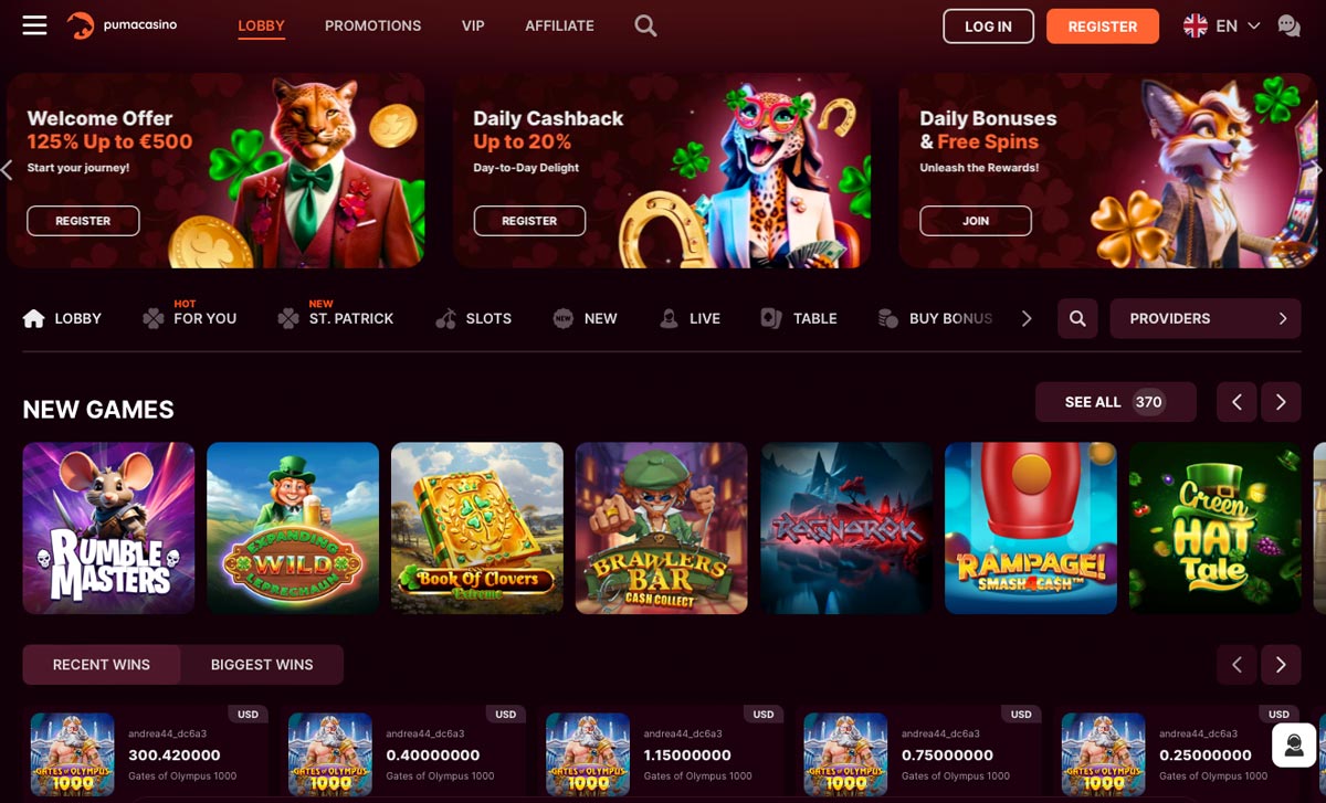 Puma Casino website