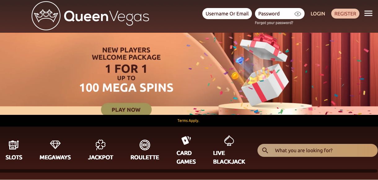 QueenVegas Casino homepage