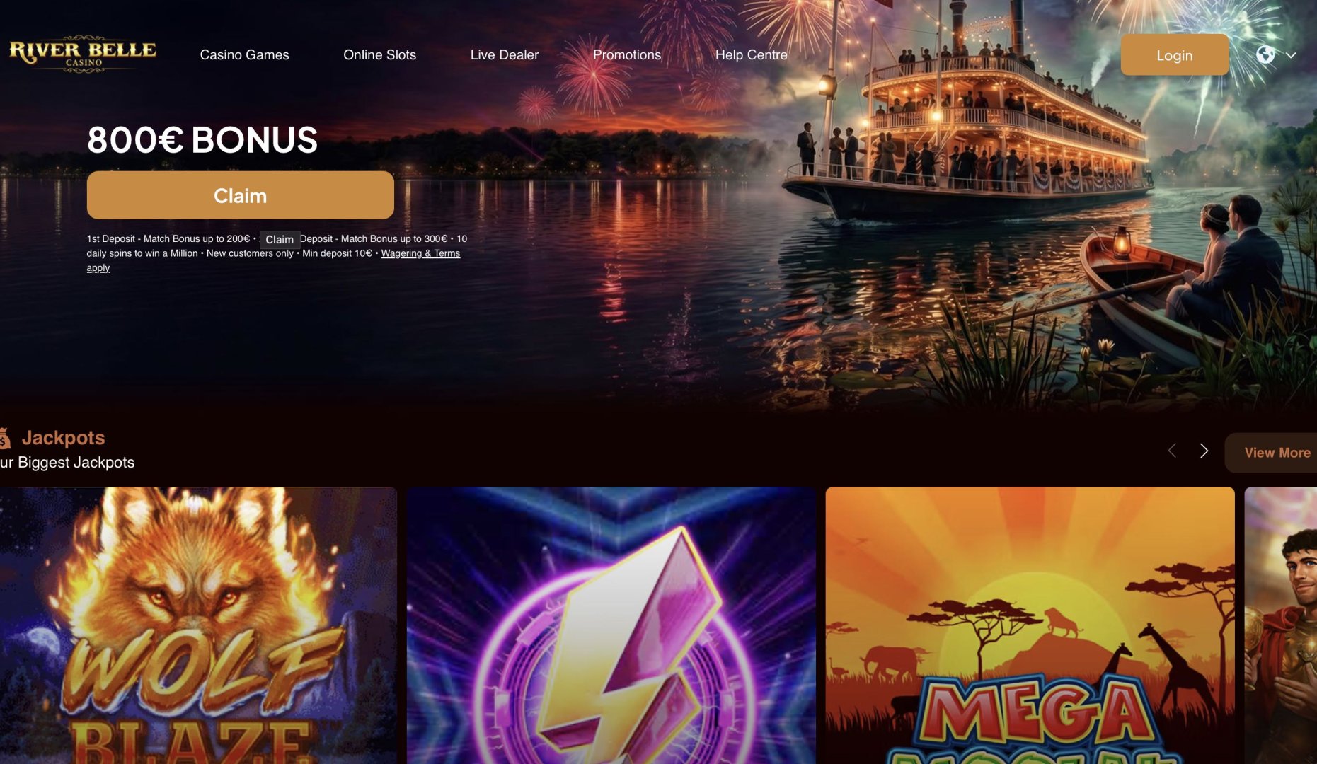 River Belle Casino homepage