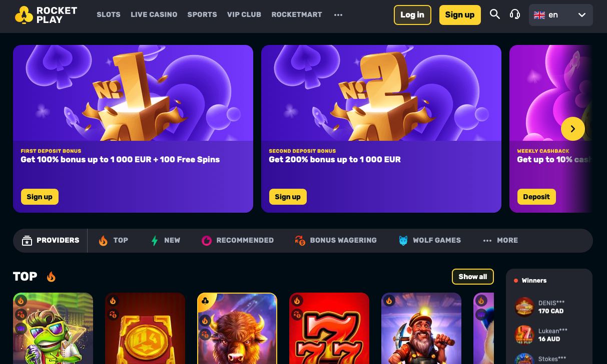 RocketPlay Casino Homepage