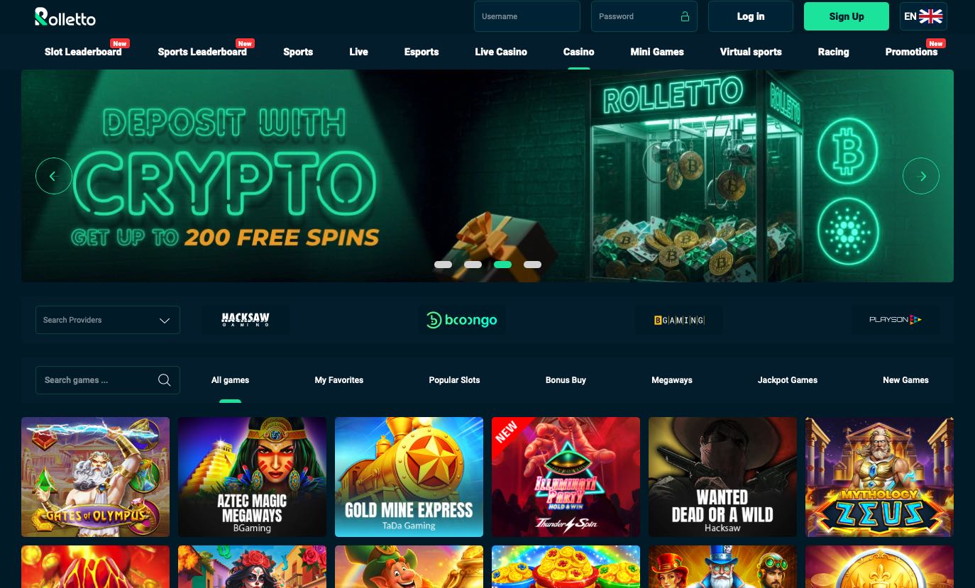 Rolletto Casino homepage
