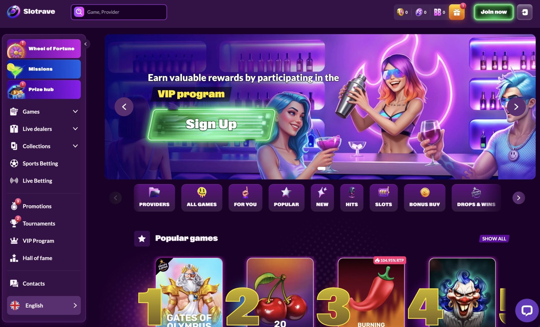 Slotrave Casino Homepage