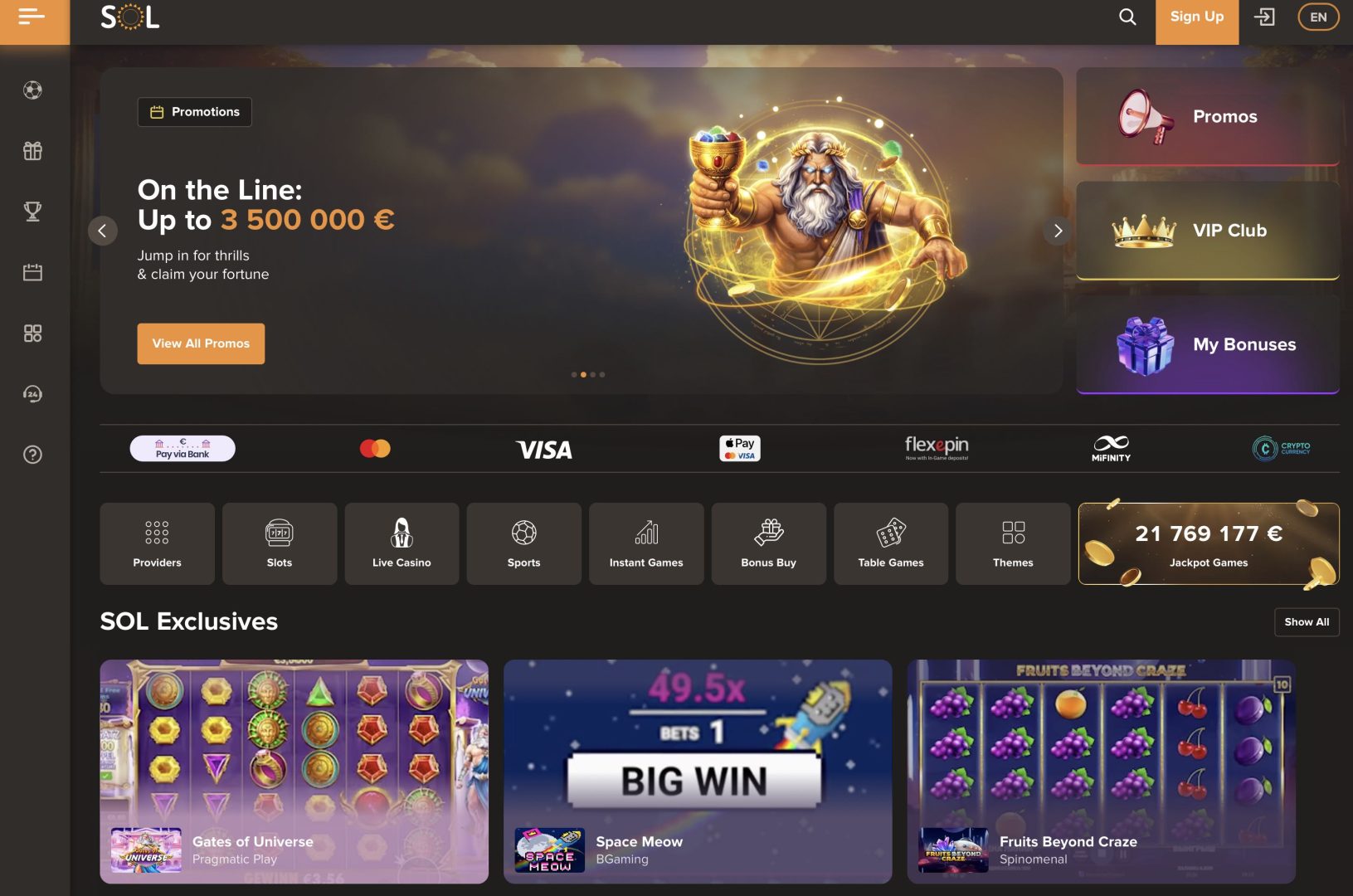Sol Casino Homepage